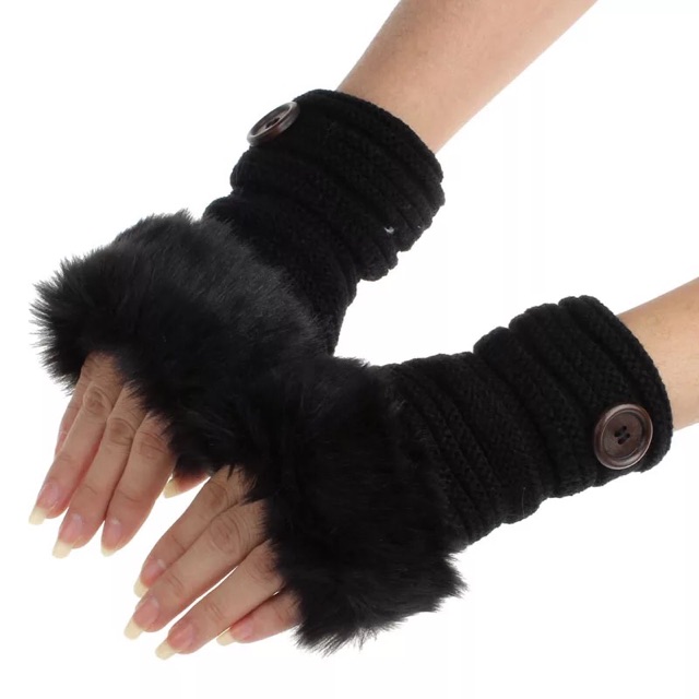 IMPORT Glove Fingerless Fur Sarung Tangan Winter Musim Dingin Bulu Lembut Fingerless Fur