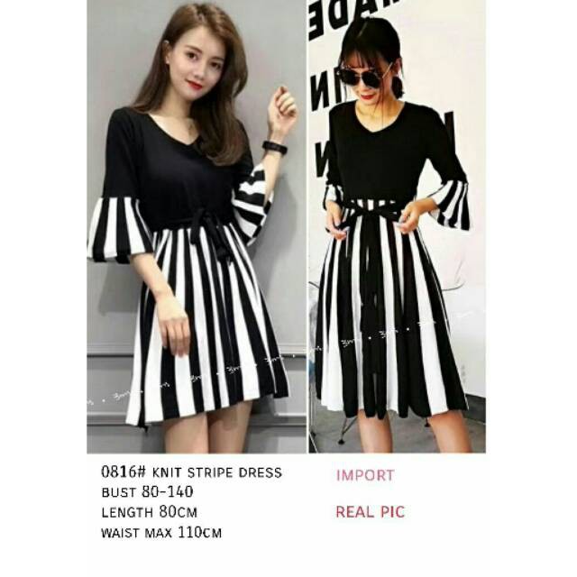 DRESS MAXI NECK Stripe dress bahan rajut import salur fit L 1AB FRDORAFASHION