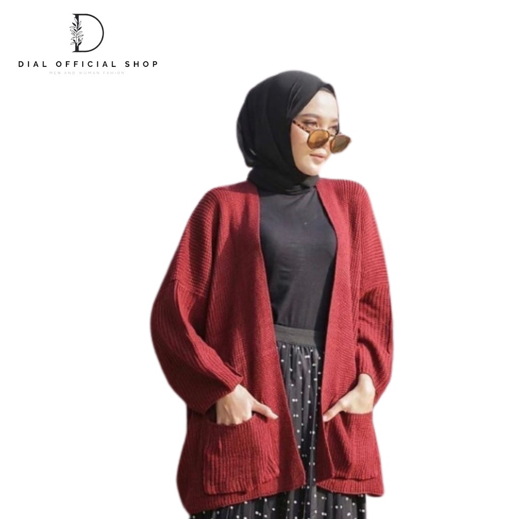 DIAL - Cardigan Rajut Panjang Tebal Loocy 7 Gate Kardigan Wanita-Maroon