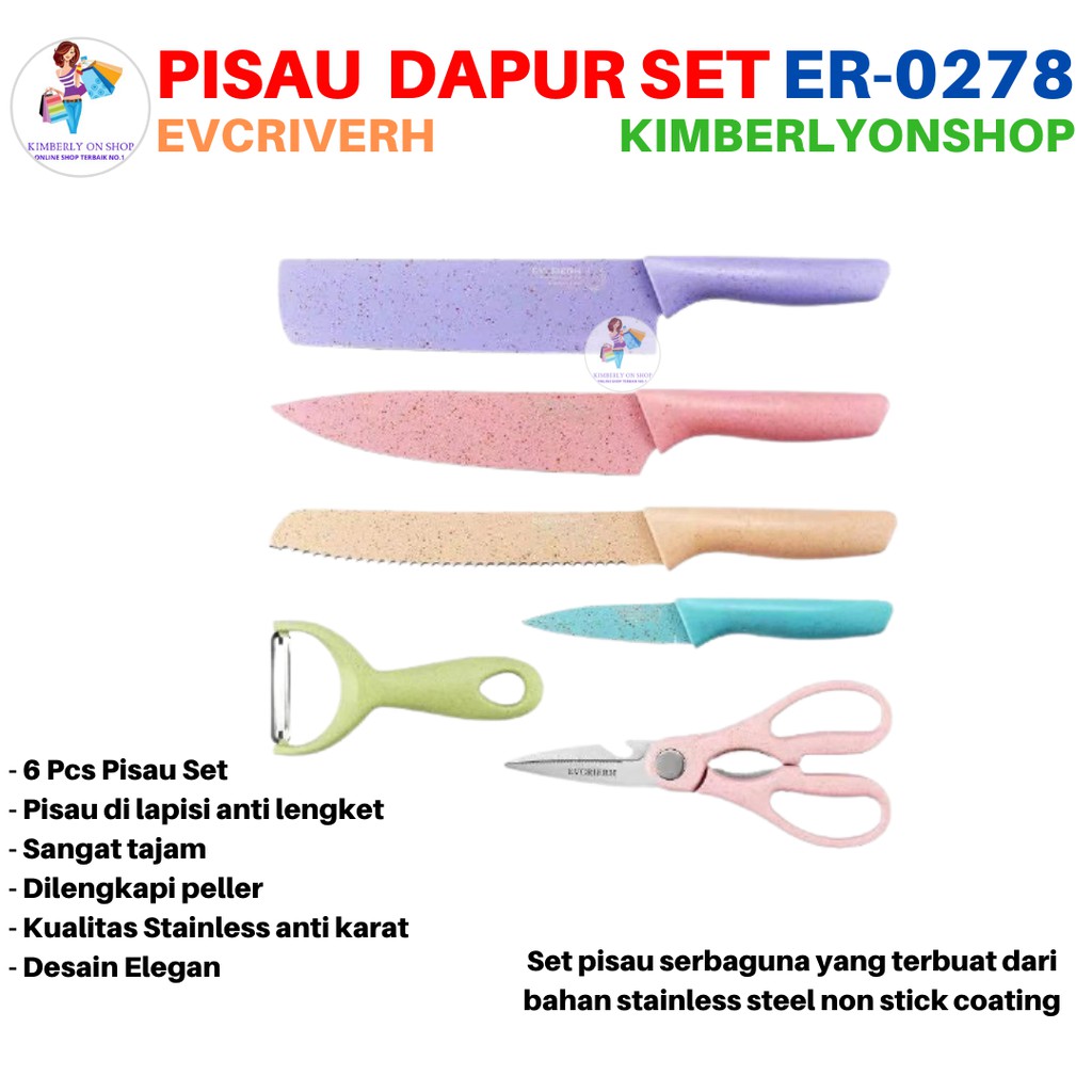 Kimberlyonshop Pisau Set Dapur Peralatan Masak Stainless 6IN1 EVCRIERH