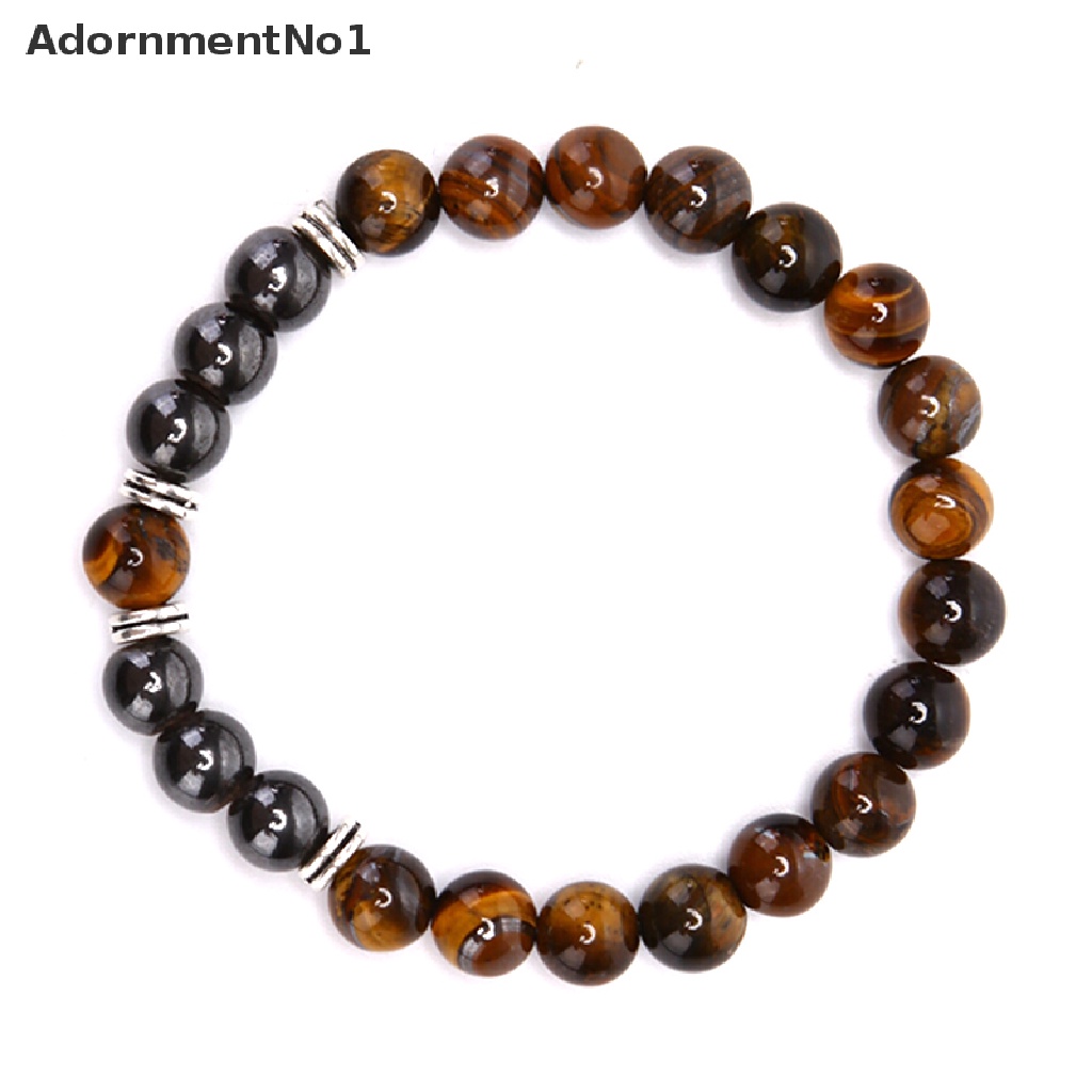 (AdornmentNo1) Gelang Manik Batu Hematite Tiger Eye Alami Elastis Untuk Pria