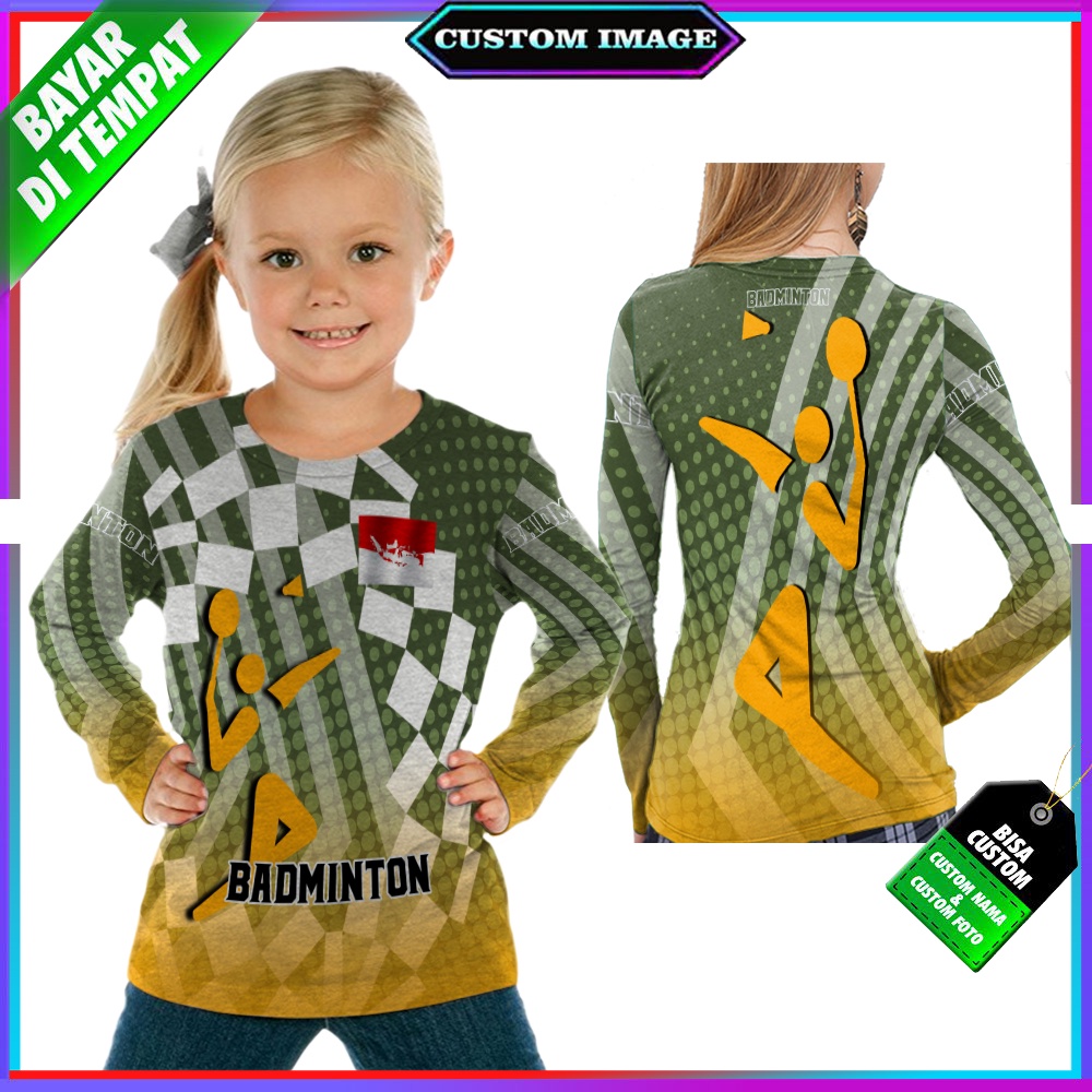 Kaos Anak Badminton Indonesia Custom Keren / Baju Badminton Anak Lengan Panjang Fullprint TERBARU