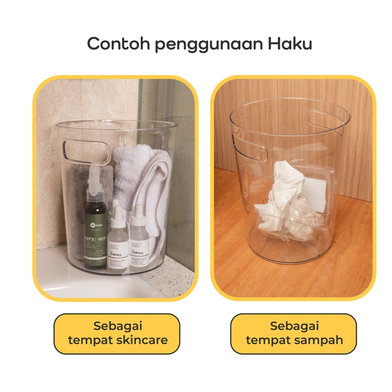 【IKONE】HAKU Tempat Sampah Transparan Minimalis Aestethic Estetik Tempat Sampah Meja Kantor Kamar Mandi Dapur Kamar Bagus Bulat Pembuangan Sampah Tong Sampah Estetik Bening Besar Kecil Multi Fungsi  Tong Sampah Bening Trash Bin Trash Can Vas Bunga Bening