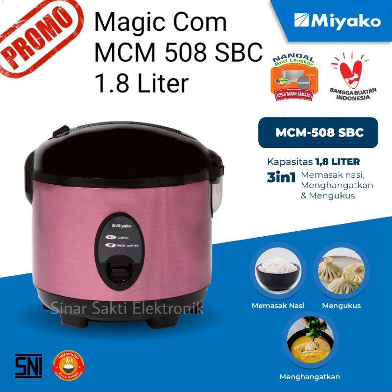 Miyako Magic Com MCM 508 SBC 1.8 Liter 1.8L 1,8 L Rice Cooker Penghangat dan Penanak Nasi 1,8L Malang