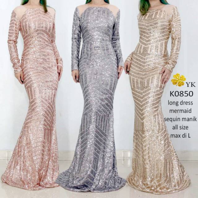 Oslong 0850 long dress blink blink dress import kondang gold rosegold silver