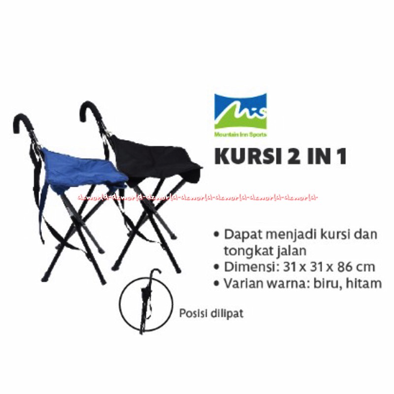 Miss Mountain foldable Chair Kursi 2in1 Kursi Lipat Praktis Untuk Travelling Kursi Tongkat Jalan Mod Mis Kursi Mis Inn