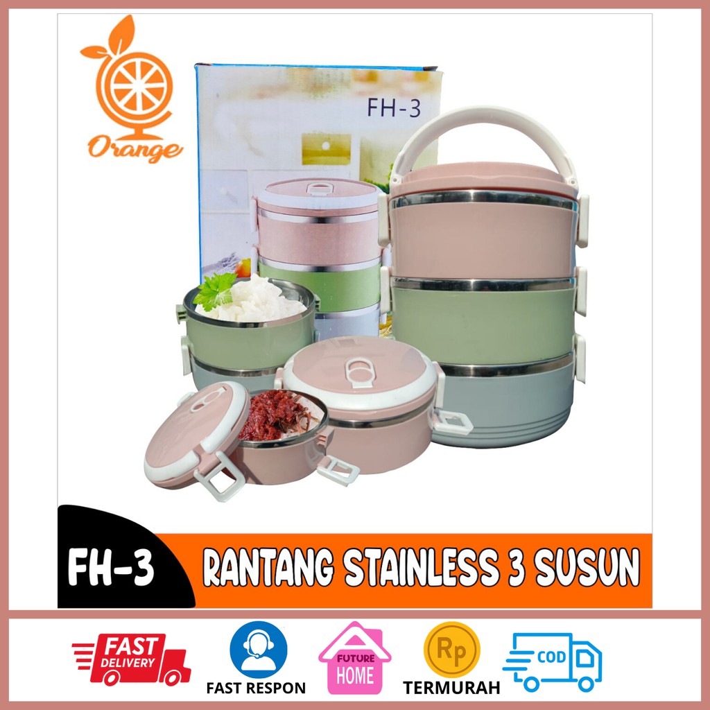 Rantang 4 Susun Polos Stainless serbaguna Warna Kombinasi Rantang 3 Susun Polos Stainless anti tumpah