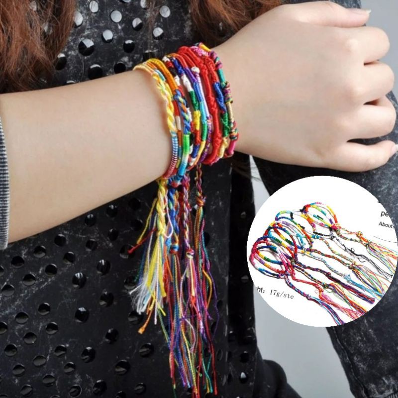 Gelang Tali Kepang Etnik Nepal Brazil Reggae Bracelet Women  Multicolor Adjustable Cotton Rope