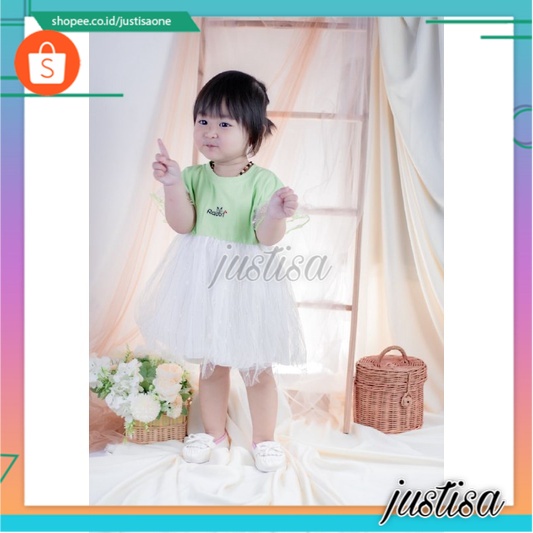 Promo !! dress anak bayi perempuan - Dress rabbit lace tile simple import uk 6bln-2th