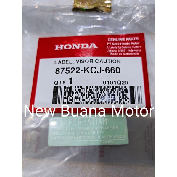 Stiker Sticker Label Visor Tiger 87522-KCJ-660 Honda