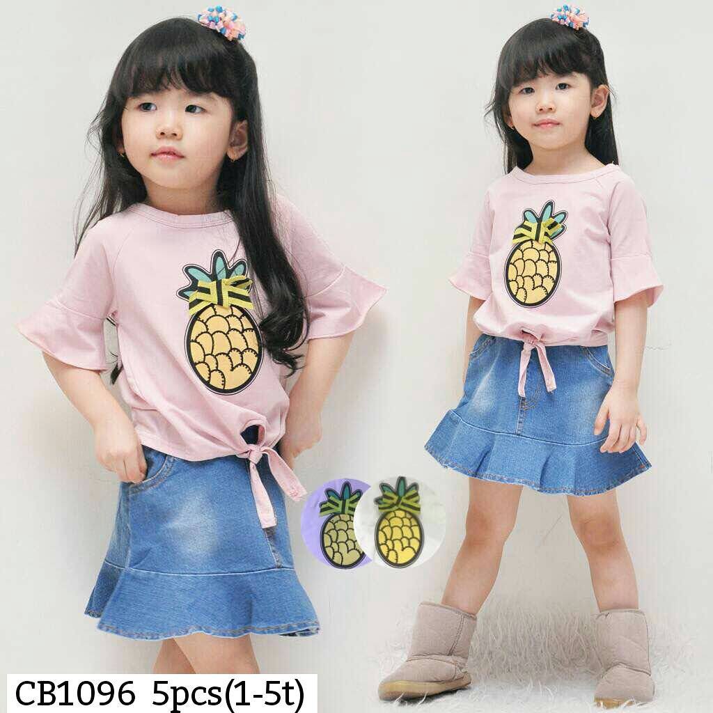 Setelan rok jeans anak perempuan import