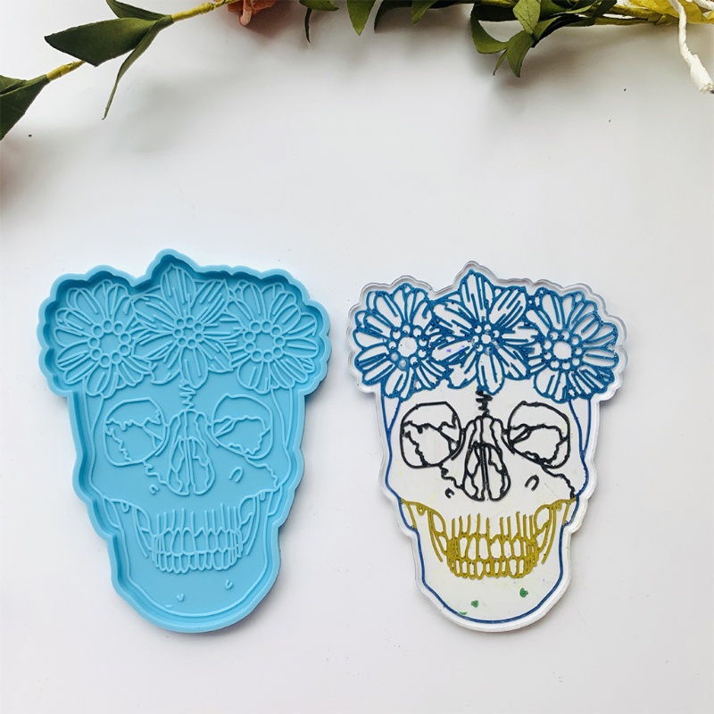SIY  Skull Tea Tray Coaster Keychain Mold Silicone Epoxy Resin Coaster Mold Used to Make Artificial Agate Pieces Coasters