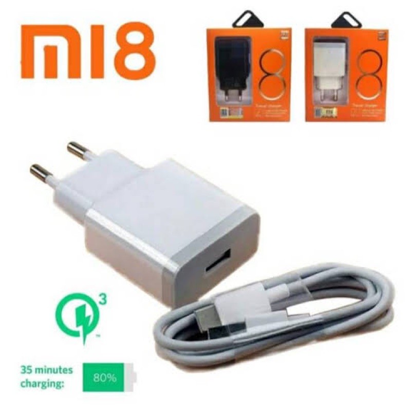 CHARGER TYPE C MI8 18W FAST CHARGING QUALCOMM QUICK CHARGE TRAVEL CHARGER XIAOMl