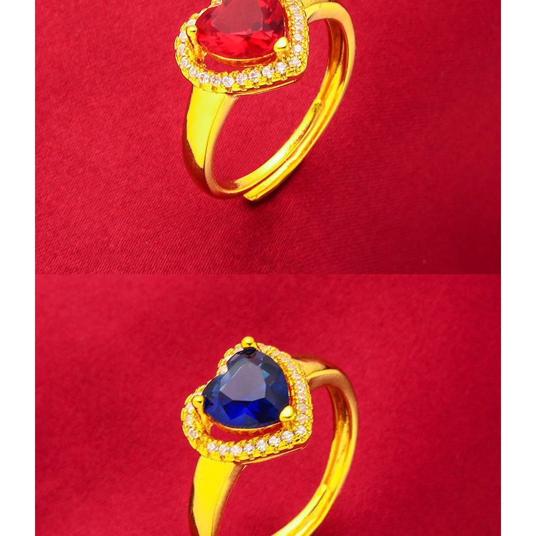 Cincin Model Terbuka Lapis Emas Emas Asli Kadar 375 Desain Hati Ruby Emerald Biru Dapat Disesuaikan Untuk Wanita