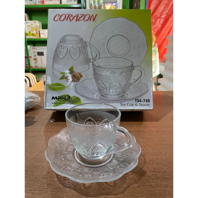 GELAS KACA SET + SAUCER / TEACUP & SAUCER - MIGI CORAZON