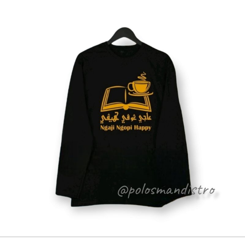 kaos distro Santri / kaos pesantren kaos Kata kata bijak NGAJI NGOPI HAPPY