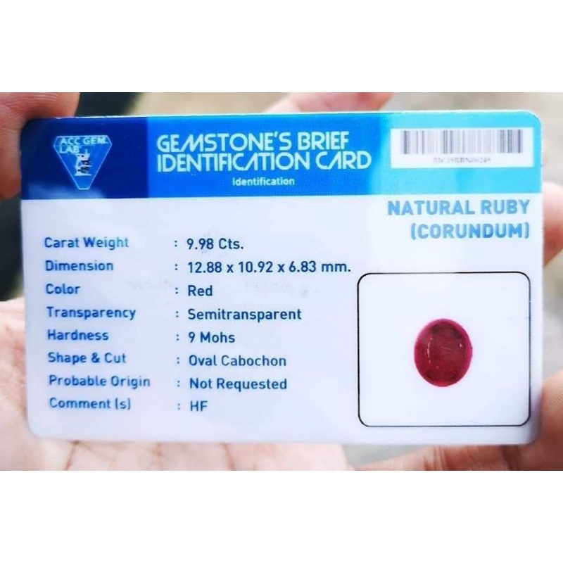 NATURAL RUBY CORUNDUM PIGEON BLOOD MEMO ACC GEMS LAB
