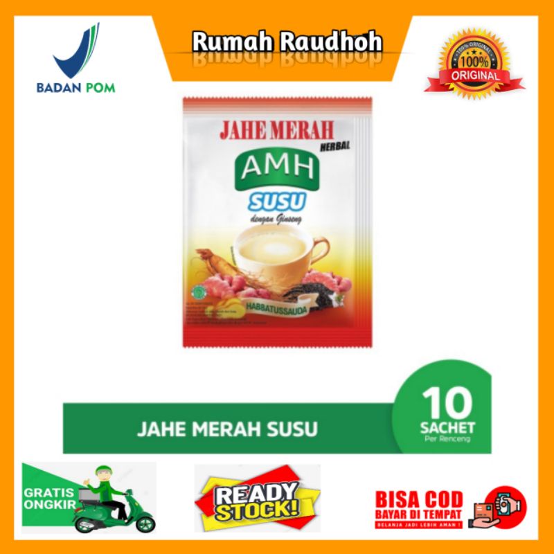 

JAHE MERAH AMH SUSU DENGAN GINSENG DAN HABBATUSSAUDA - PER RENCENG / 10 SACHET