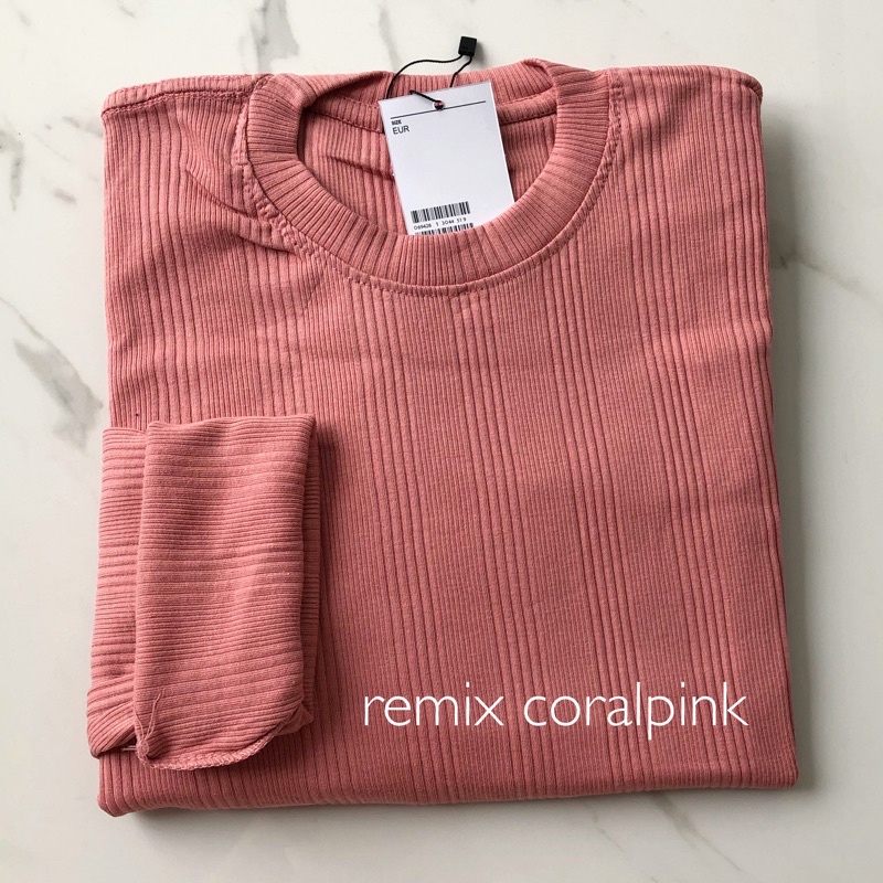 longsleeve rib basic sweater premium baju lengan panjang KALLYOUTFIT-REMIX CORALPINK.