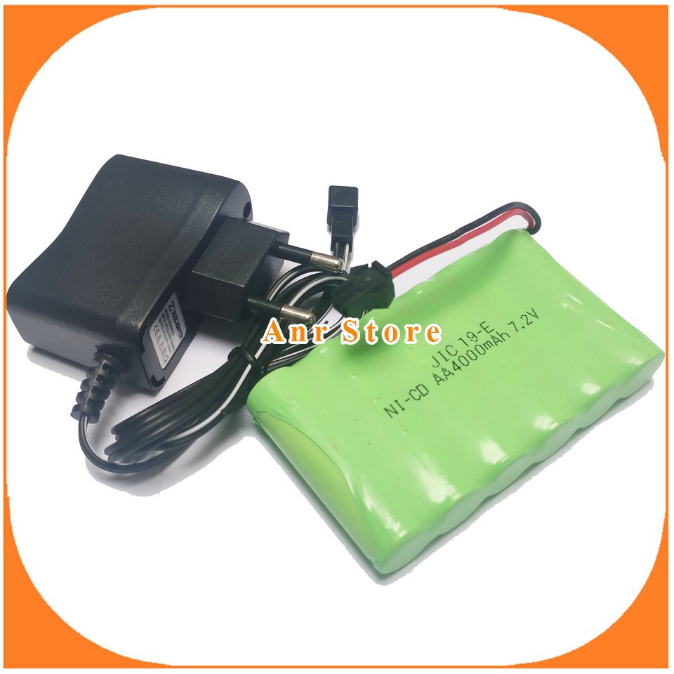 Paket Baterai Dan Charger RC AA 4000mAh 7.2V isi 6 Socket Hitam Mobil Remot