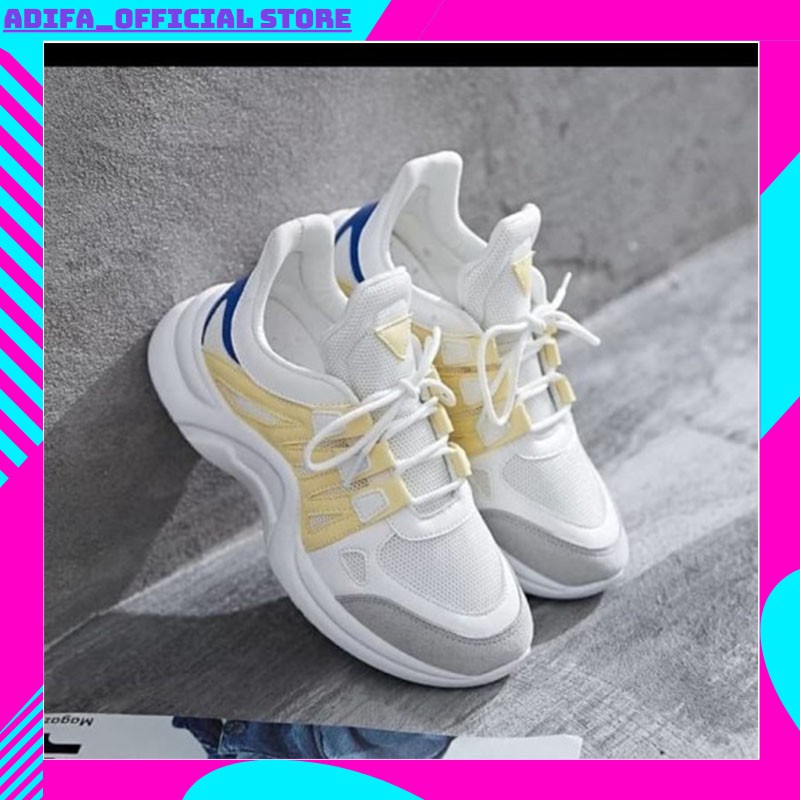 sepatu sneakers fashion sport wanita kasual tali kekinian murah LC ARCH KUNING