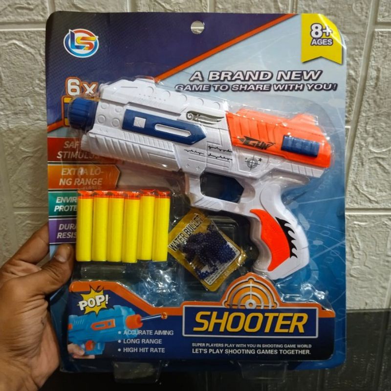 Mainan Tembakan WGB Water Gel Pistol Peluru Busa Nerf Soft Bullet Blaster 2in1 - Pistol Mainan Water