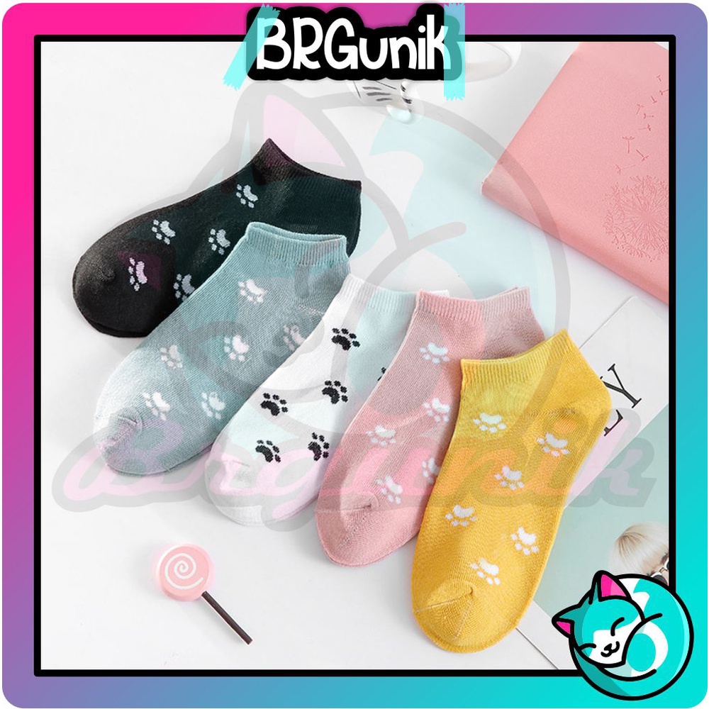 BRGUNIK Kaos Kaki Wanita Motif Jejak Kaki Kucing Meow Fashion Korea Women Sock Import Murah KK018