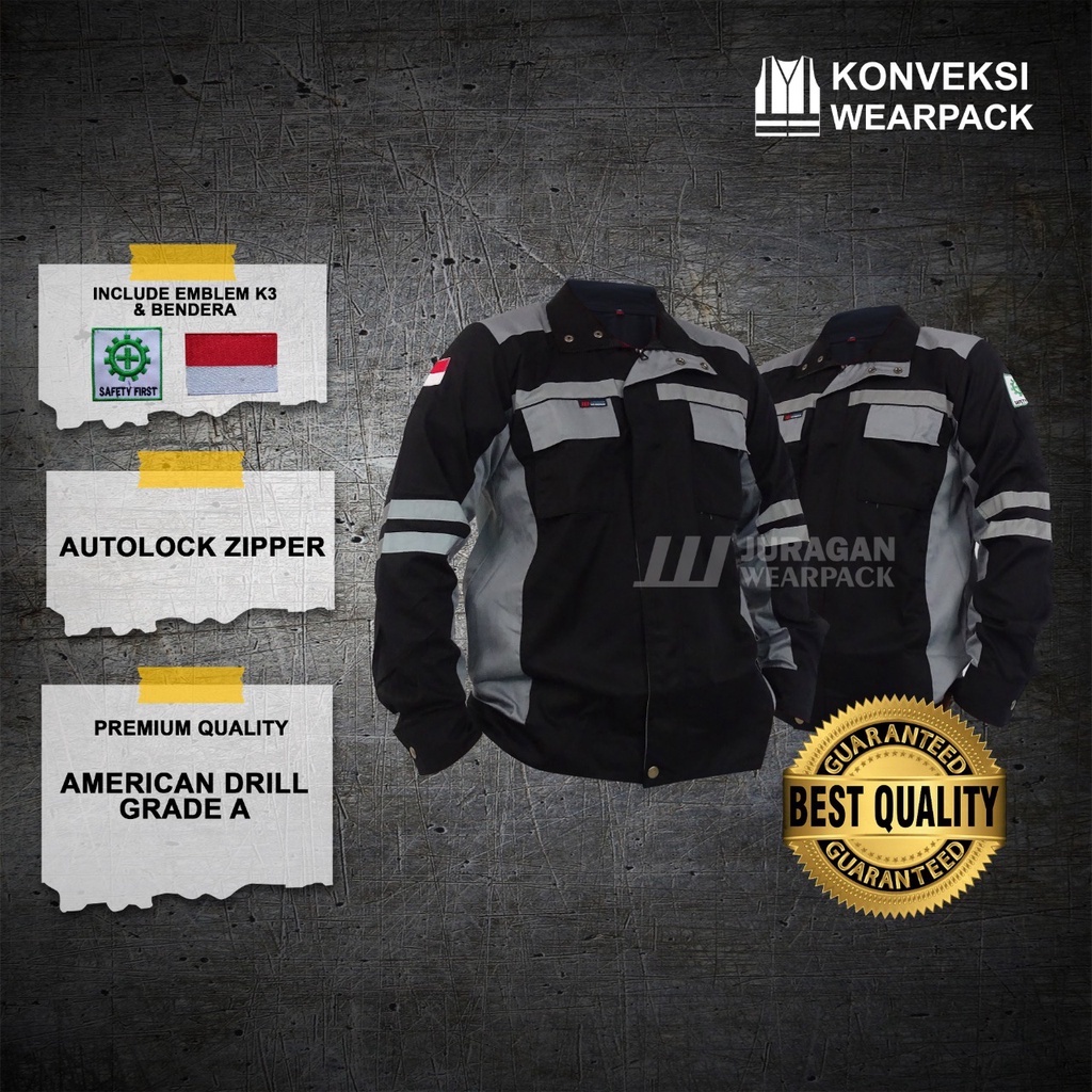 Wearpack Safety Warna Hitam Kombinasi Abu-abu