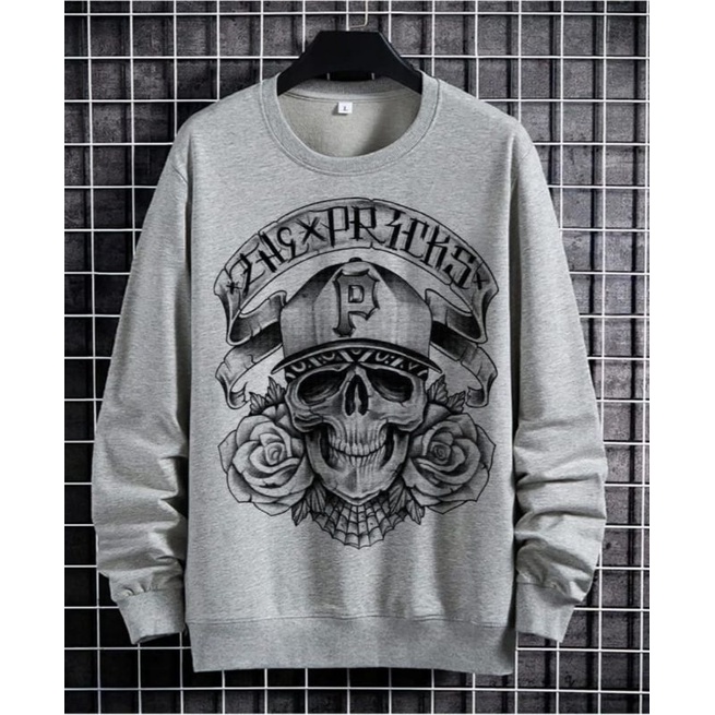 N_S Pakain Pria/Wanita T-Shirt Baju Sweater Sweathirt Lengan Panjang Skeleton