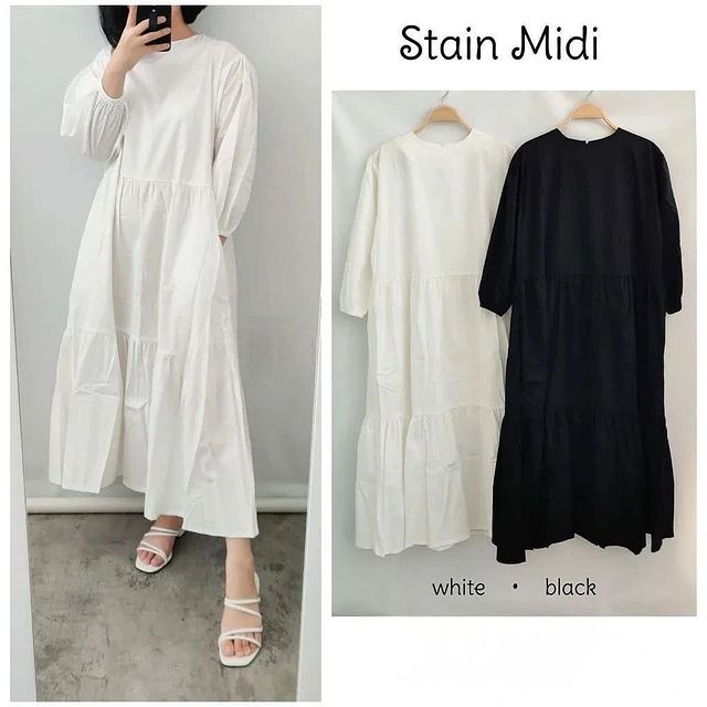 Discount Stain Midi Dress Bahan Rayon Twill Adem