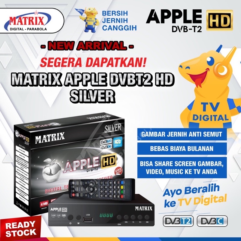 STB TV DIGITAL SET TOP BOX MATRIX APPLE DVBT2 SILVER - APPLECAST FULL HD RECEIVER SIARAN TV DIGITAL 