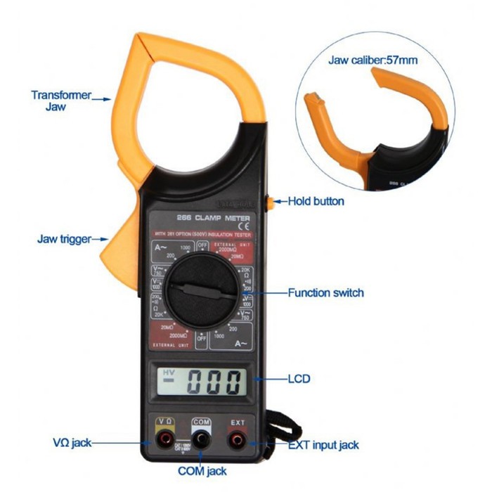 Digital Clamp Multi meter Tang Ampere AC DC Resistance Tester 266