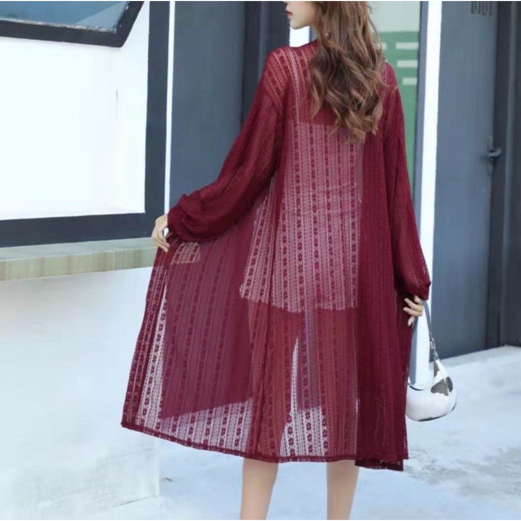 Busana Wanita Muslimah Sweter Panjang Bahan Brukat Premium - Outerwear Ukuran Jumbo