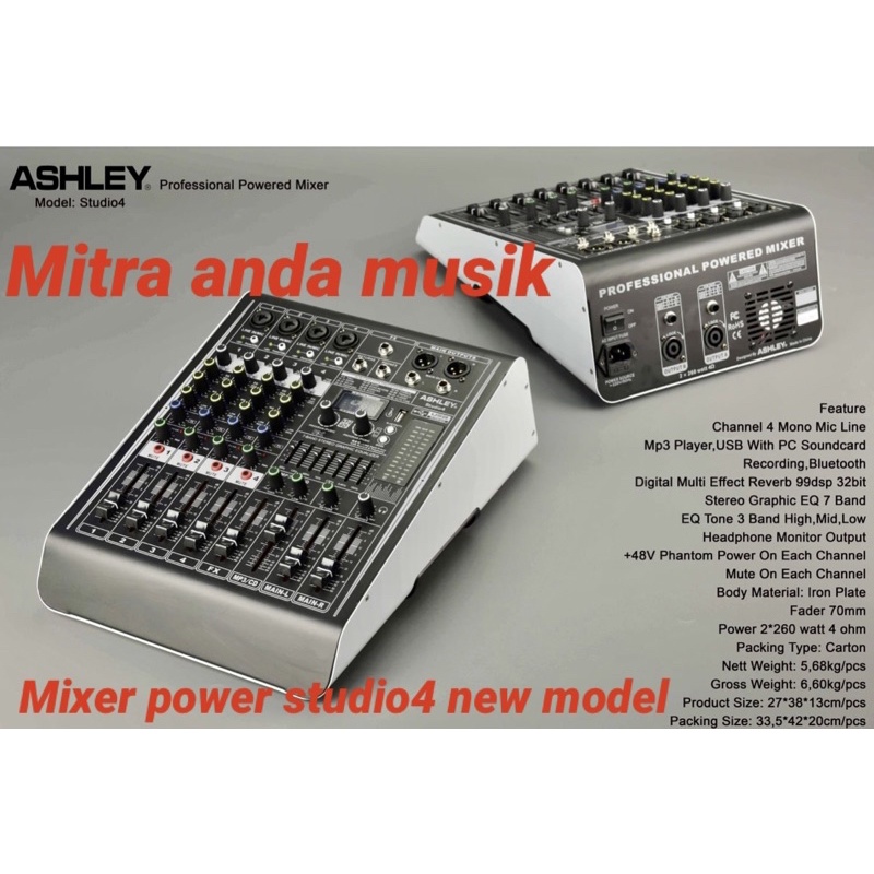 Mixer power ashley studio 4 usb bluetooth soundcard interface