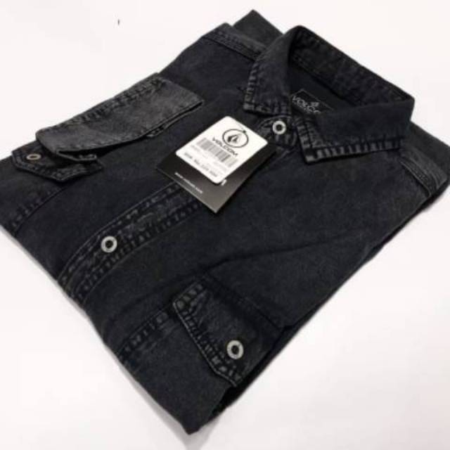 KEMEJA JEANS PRIA lengan panjang kemeja denim hitam snow wash hem pria denim panjang baju  jeans