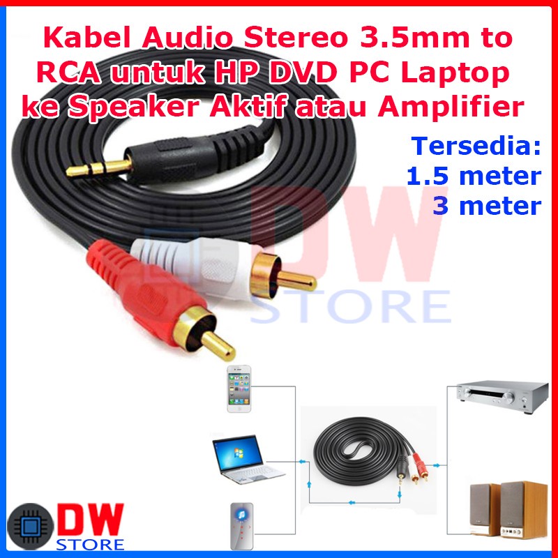 Kabel Audio Stereo 3.5mm to RCA Male HP DVD PC Laptop Speaker Aktif