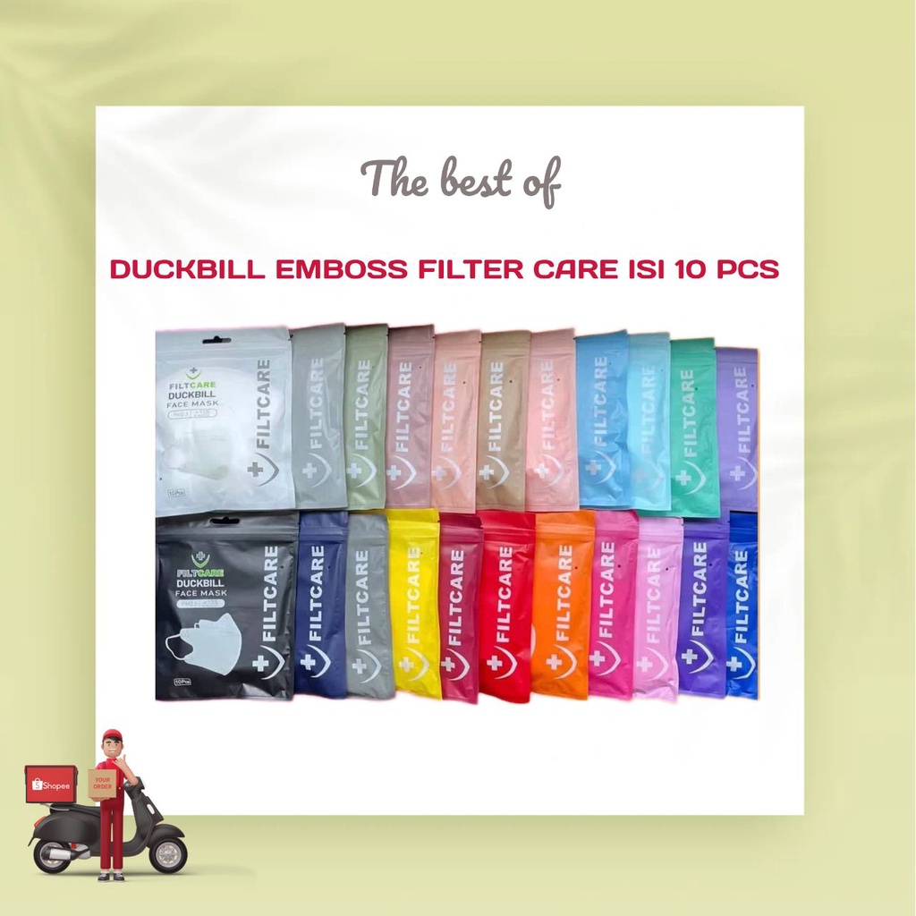 Masker Duckbill 3Ply isi 10 Pcs FILTCARE Embos Sachet