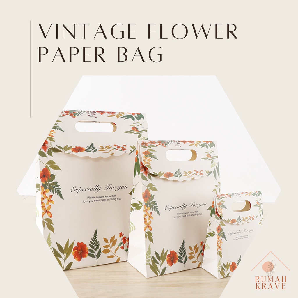 

RUMAH KRAVE - Flower Vintage Paper Bag Paperbag Goodie Bag Bunga Putih