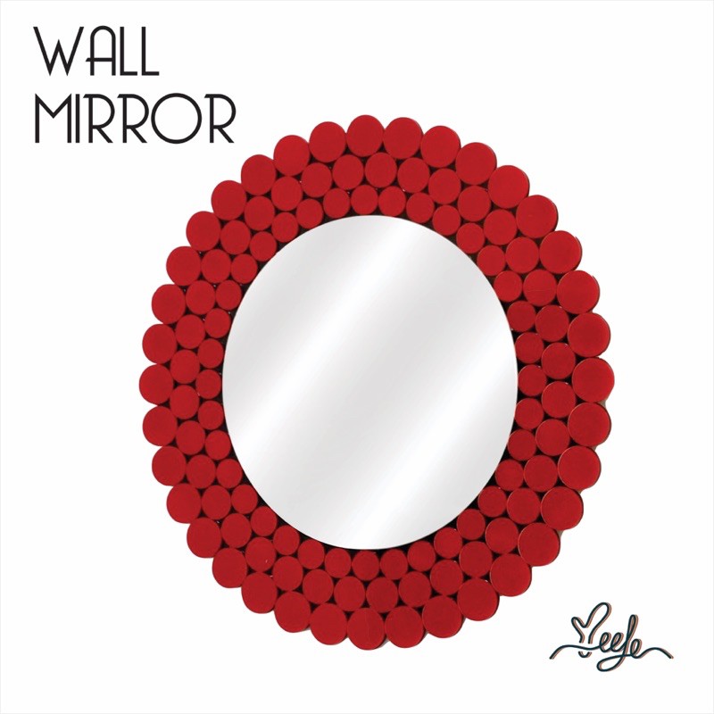 Cermin dinding hias,Wall mirror decor bulat Red round