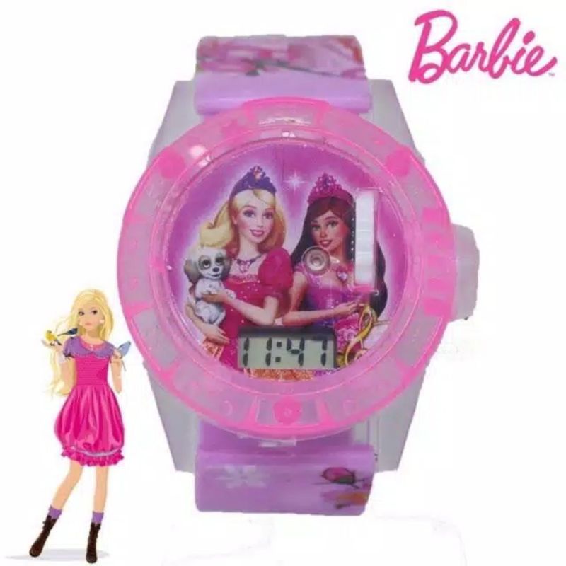 Jam tangan anak Barbie ada Proyektor LED plus musik melody