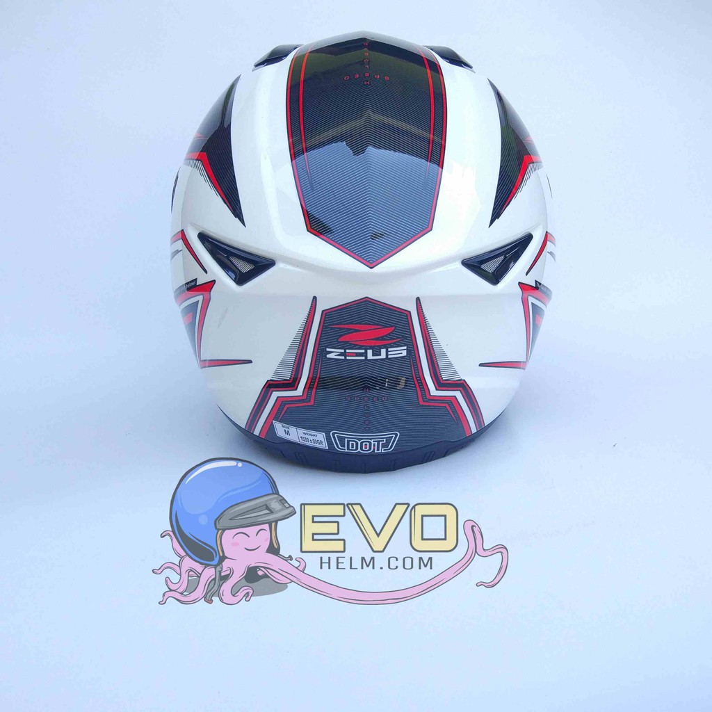 HELM ZEUS FULL FACE ZS-811 WHITE AL 12 BLACK RED - FREE SMOKE VISOR  ORIGINAL ( ONGKIR 2KG )