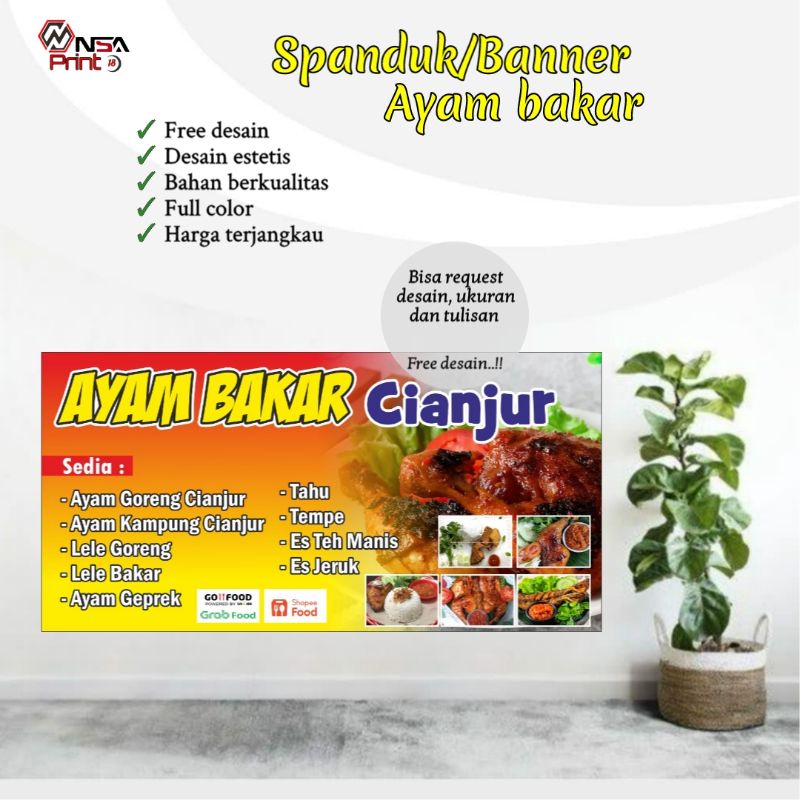 Cetak banner/spanduk, sapnduk ayam bakar & goreng, spanduk ayam penyet, Bisa request & free desain