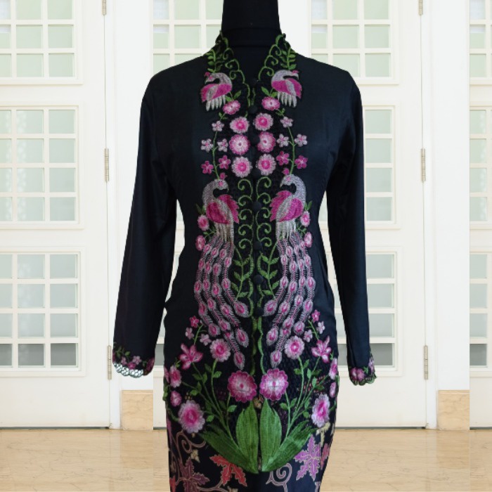 KEBAYA MODERN KATUN TANGN PANJANG KEBAYA ENCIM BORDIR WARNA-HITAM PJ