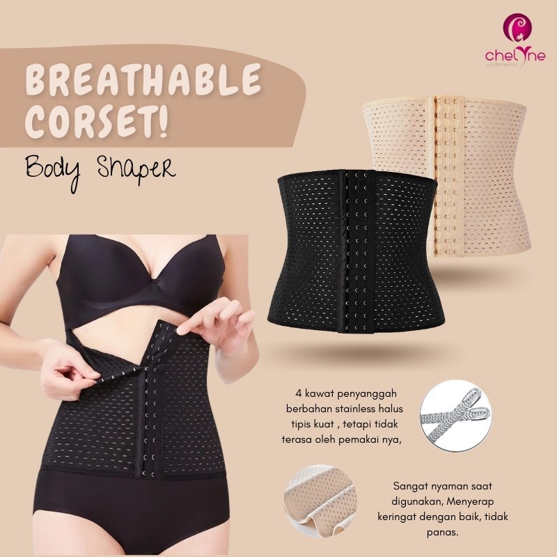 Chelyne Stagen Pelangsing Belt Korset 818 - Body Shaper Breathable Corset - Dengan Kaitan