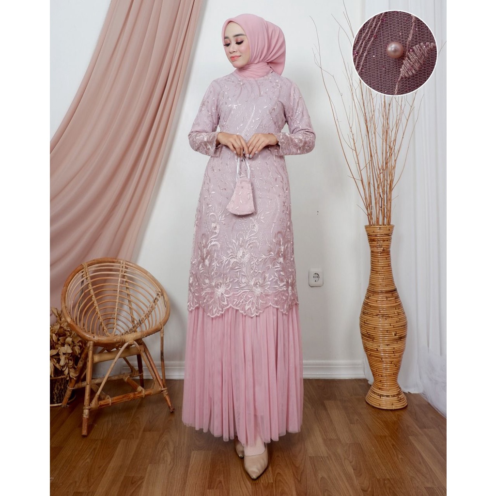 Permata Olshop / Kebaya Gamis Tutu NJ / Gamis Brokat Pesta Mewah / Kebaya Wisuda