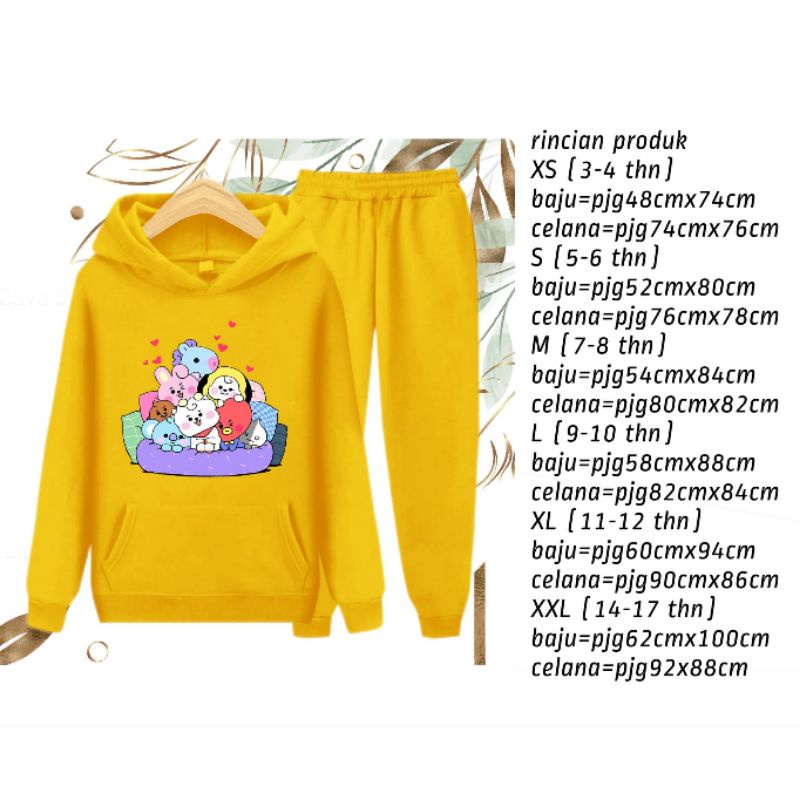 Setelan sweater anak perempuan/Hoodie BT21 Korea kekinian/umur 3-17 tahun/bisa COD