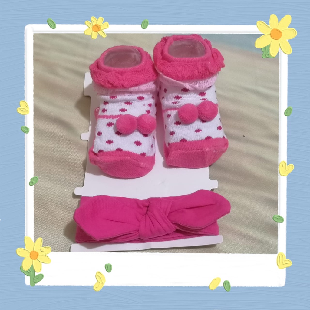 KAOS KAKI SEPATU BAYI + BANDANA 3- KOTAK BABY NEW BORN PEREMPUAN 0-12 BULAN K-8#