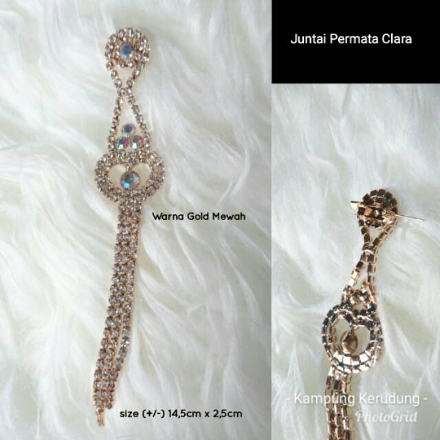 Bros Dagu Juntai Permata Clara Mewah Seri Gold Aksesoris Jilbab Hijab Pasmina Segiempat Muslimah