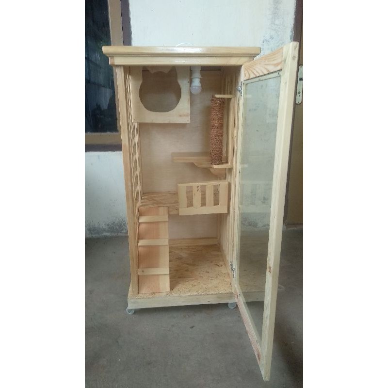 lemari kandang kucing luxury cage premium model kayu jati belanda bisa custom