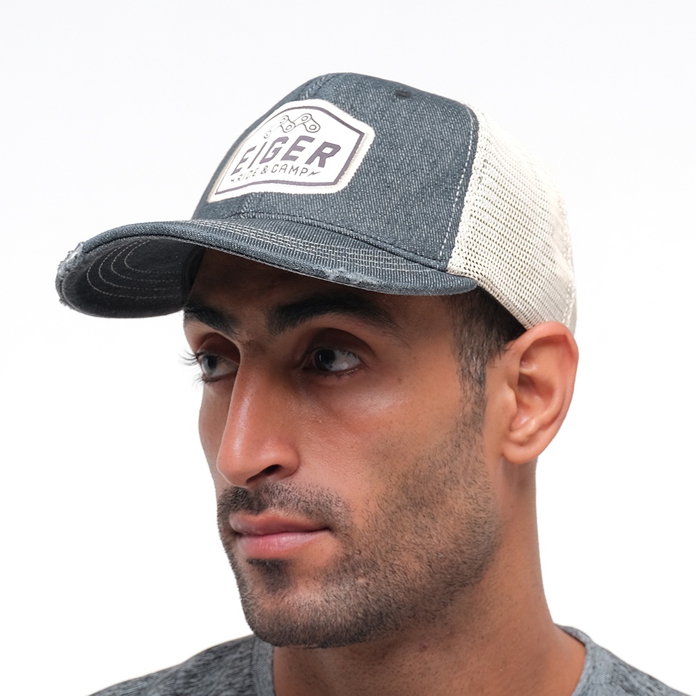 v bismillahEIGER RIDE & CAMP DENIM TRUCKER CAP topi